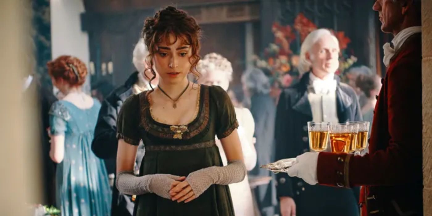 A woman looks distracted at a party in Poldark