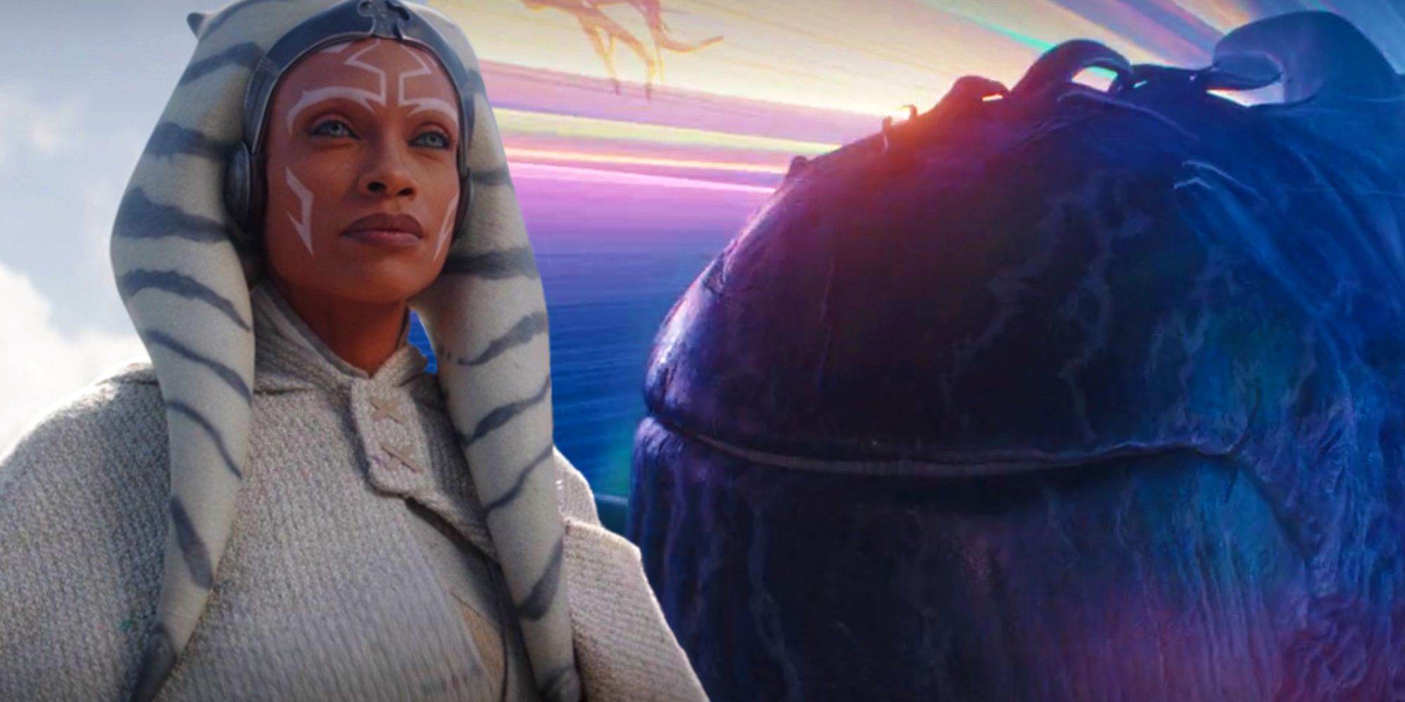 Purrgil traveling through hyperspace and Ahsoka the White