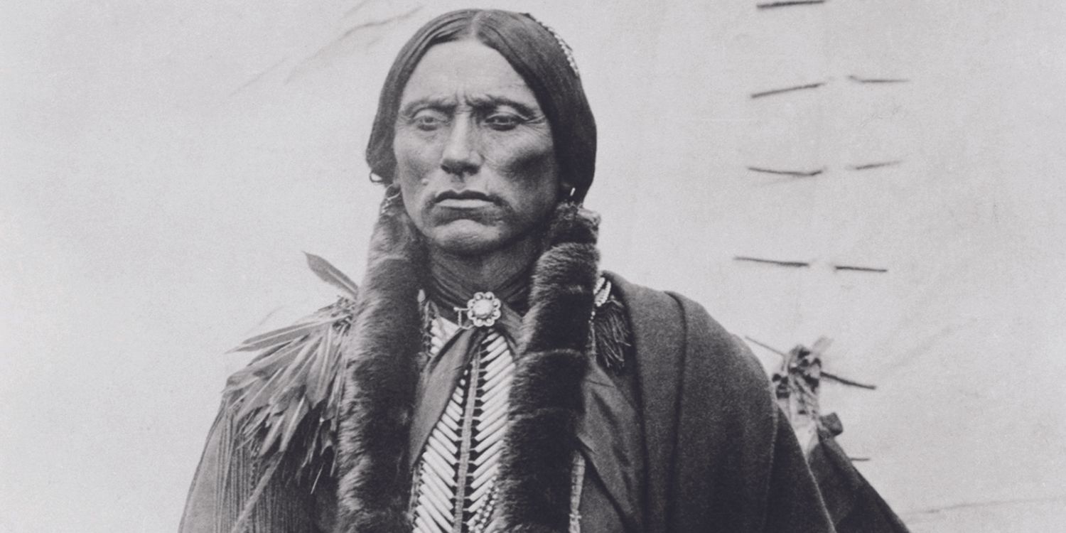 A black and white medium portrait of Comanche chief Quanah Parker.