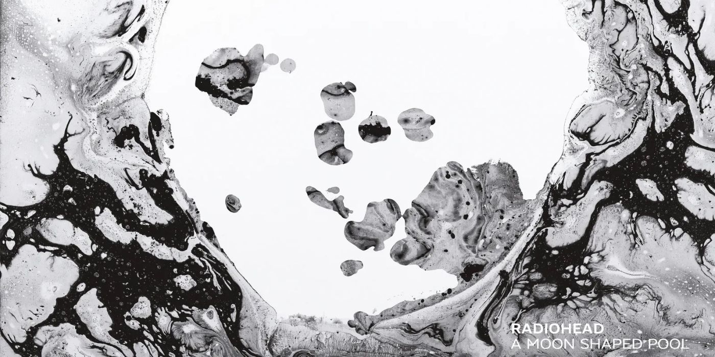 Radiohead A Moon Shaped Pool cover art of black and white water flowing.