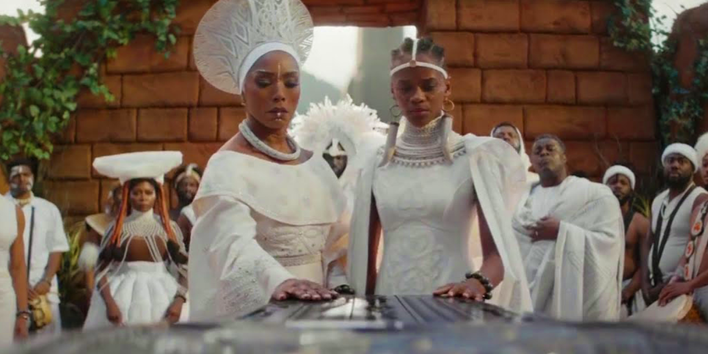 Ramonda and Shuri at T’Challa’s funeral in Black Panther Wakanda Forever