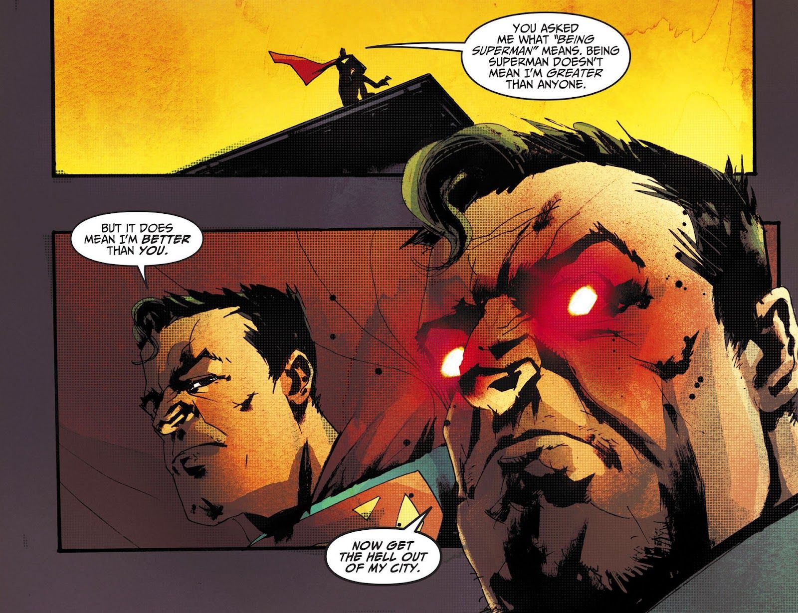 Superman with Red Eyes Tells Joker to Leave Metropolis