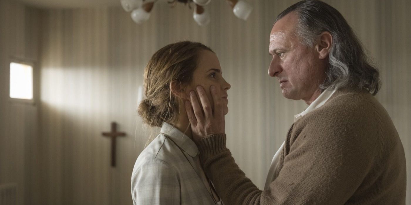A man grabs Angela&rsquo;s face in Regression