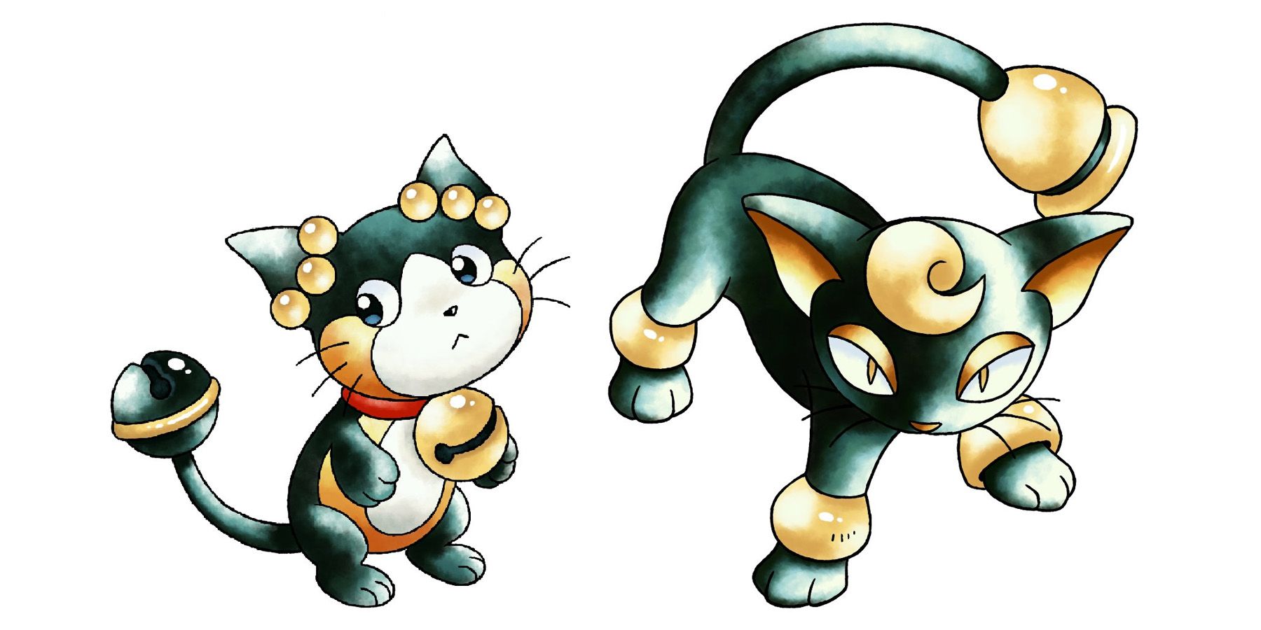 Rinrin and Berurun Dark-type feline Pokemon with bells.