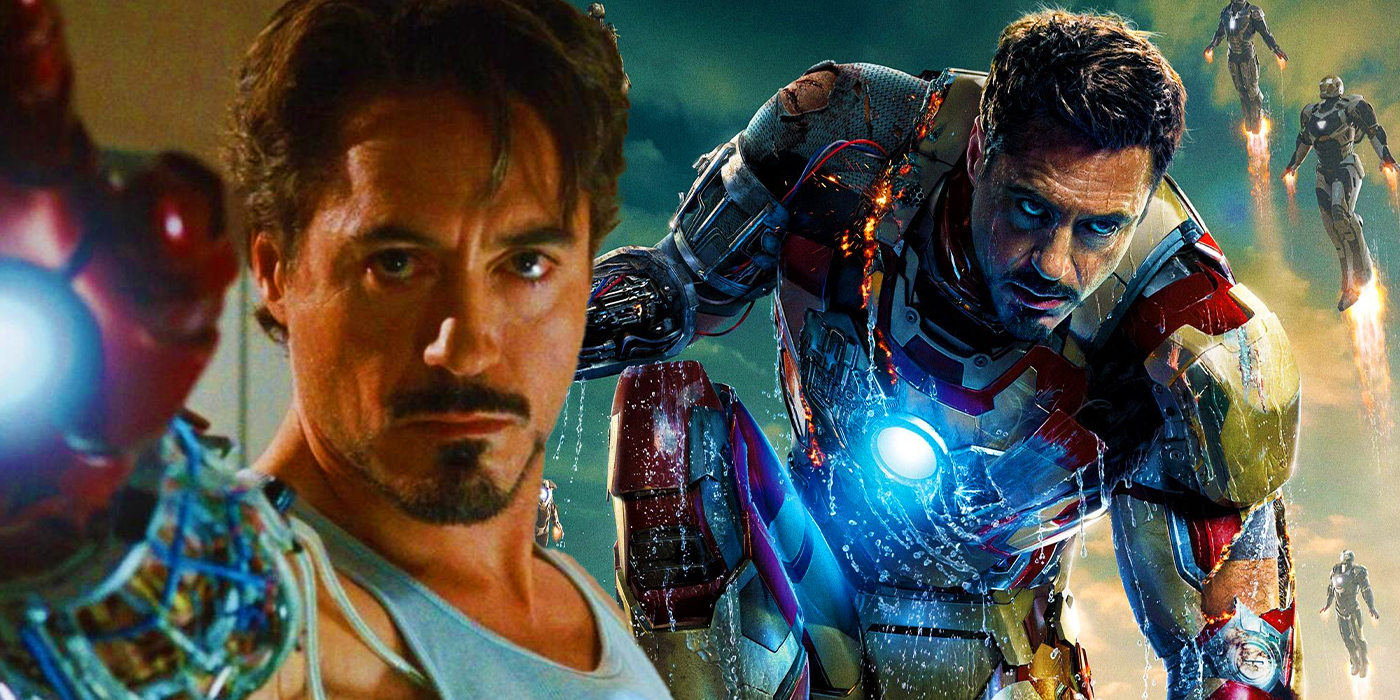 Robert Downey Jr as Tony Stark suffering trauma in Iron Man 3