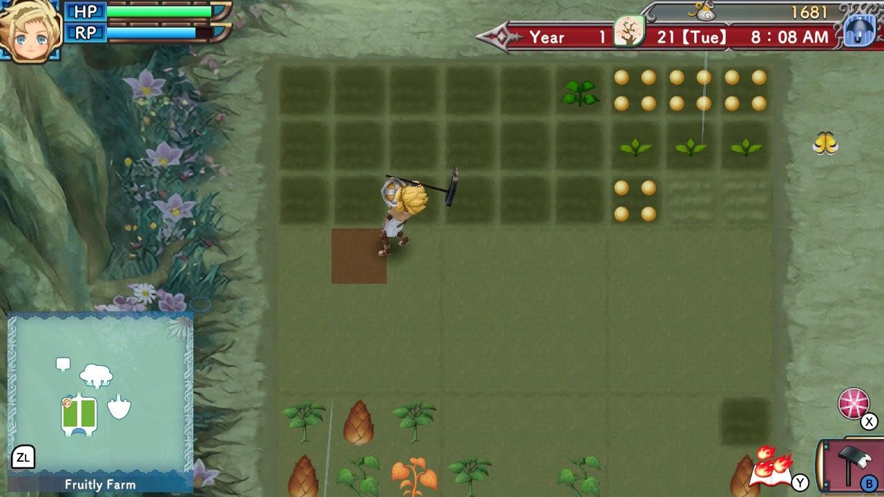 Rune Factory 3 Special farming, with the character swinging a hoe.