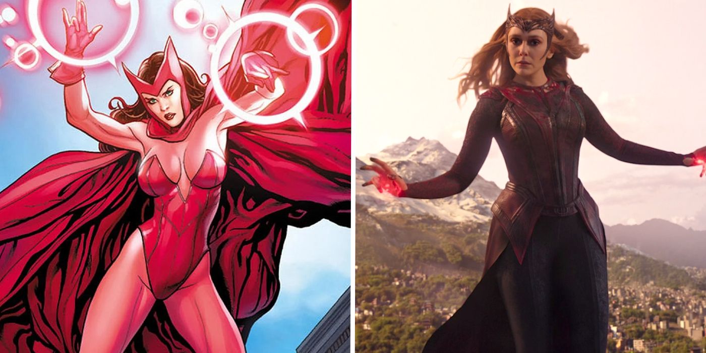 Scarlet Witch in Marvel Comics and Elizabeth Olsen as Scarlet Witch in the MCU