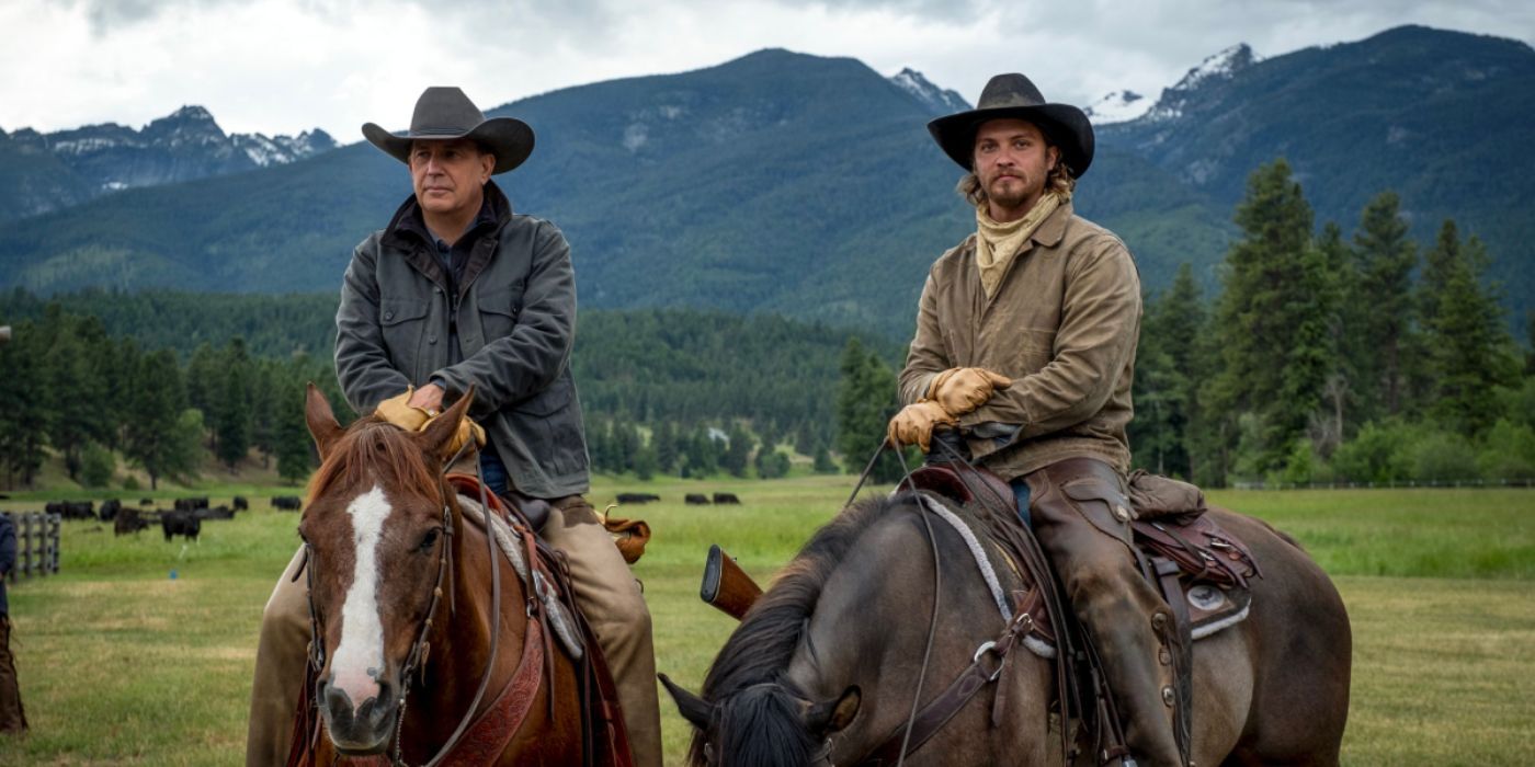 Kevin Costner and Luke Grimes as John and Kayce Dutton in Yellowstone