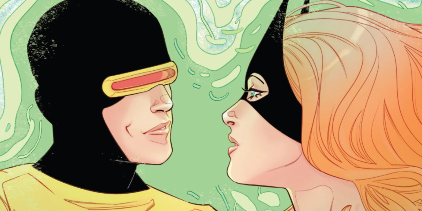 Scott and Jean in Marvel comics looking at one another