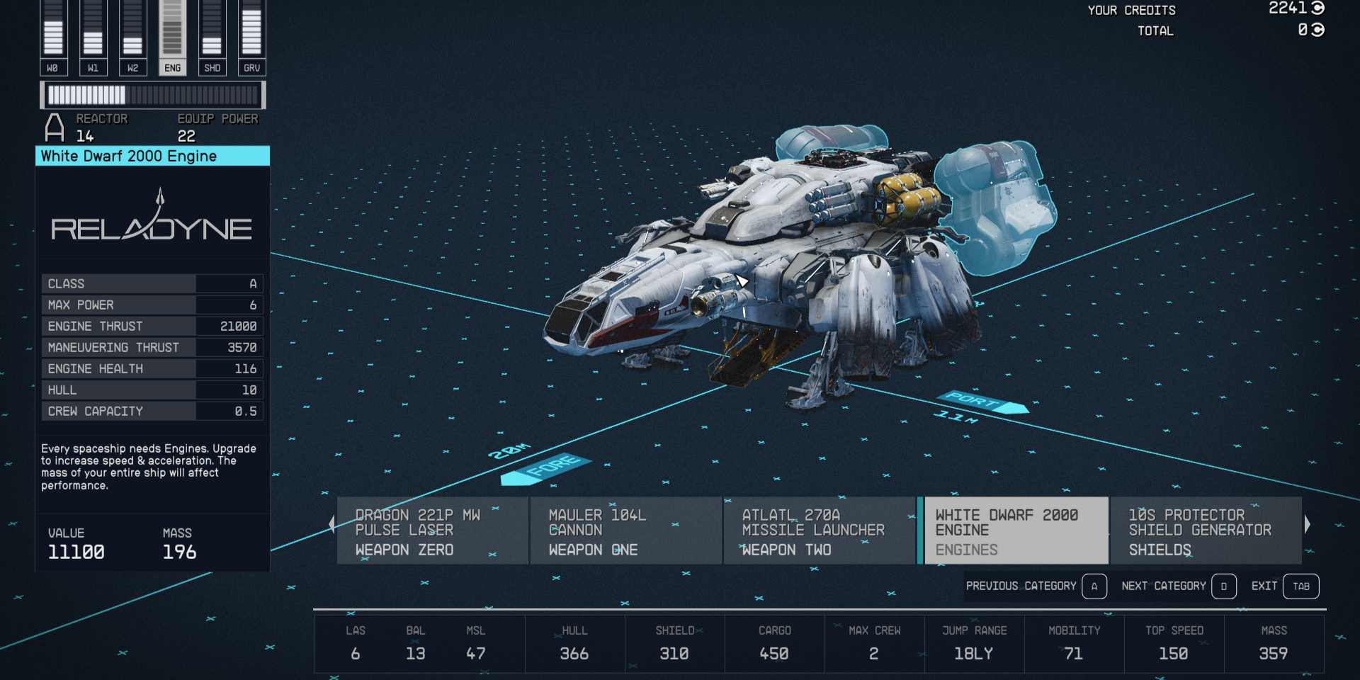 The Ship Upgrade menu description for the Engine upgrade in Starfield