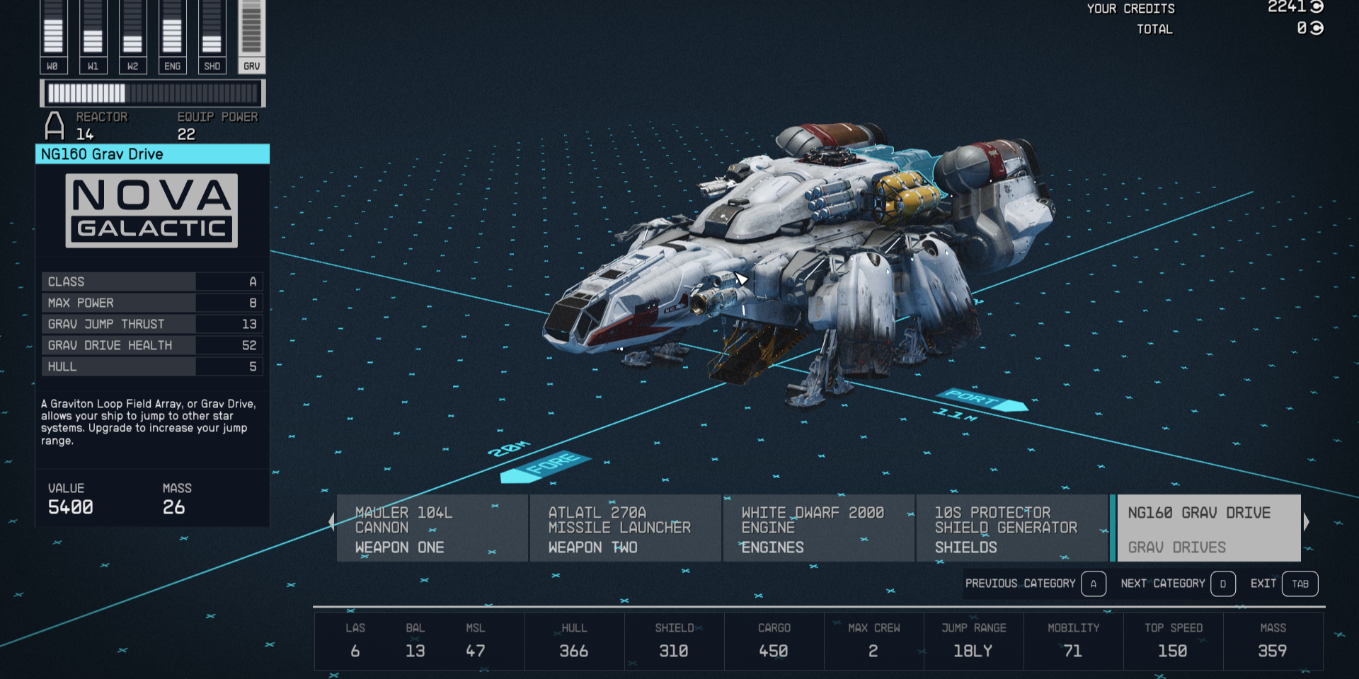 The Grav Drive Upgrade description in the Ship Upgrade Menu in Starfield