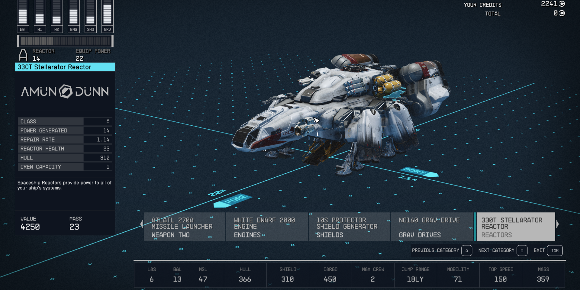 The Ship Upgrade menu description for the Reactors in Starfield