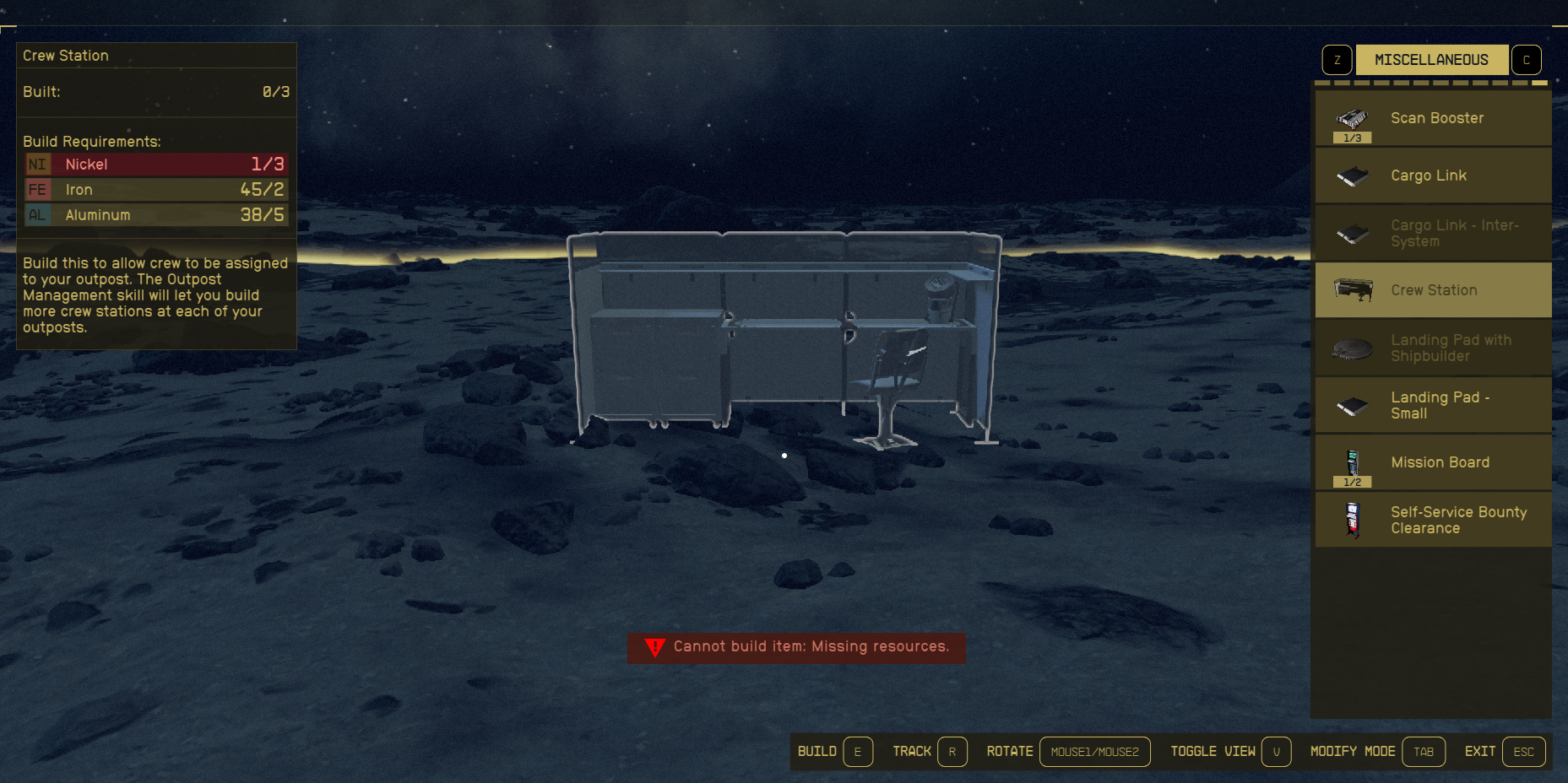 A crew station in the build menu of Starfield