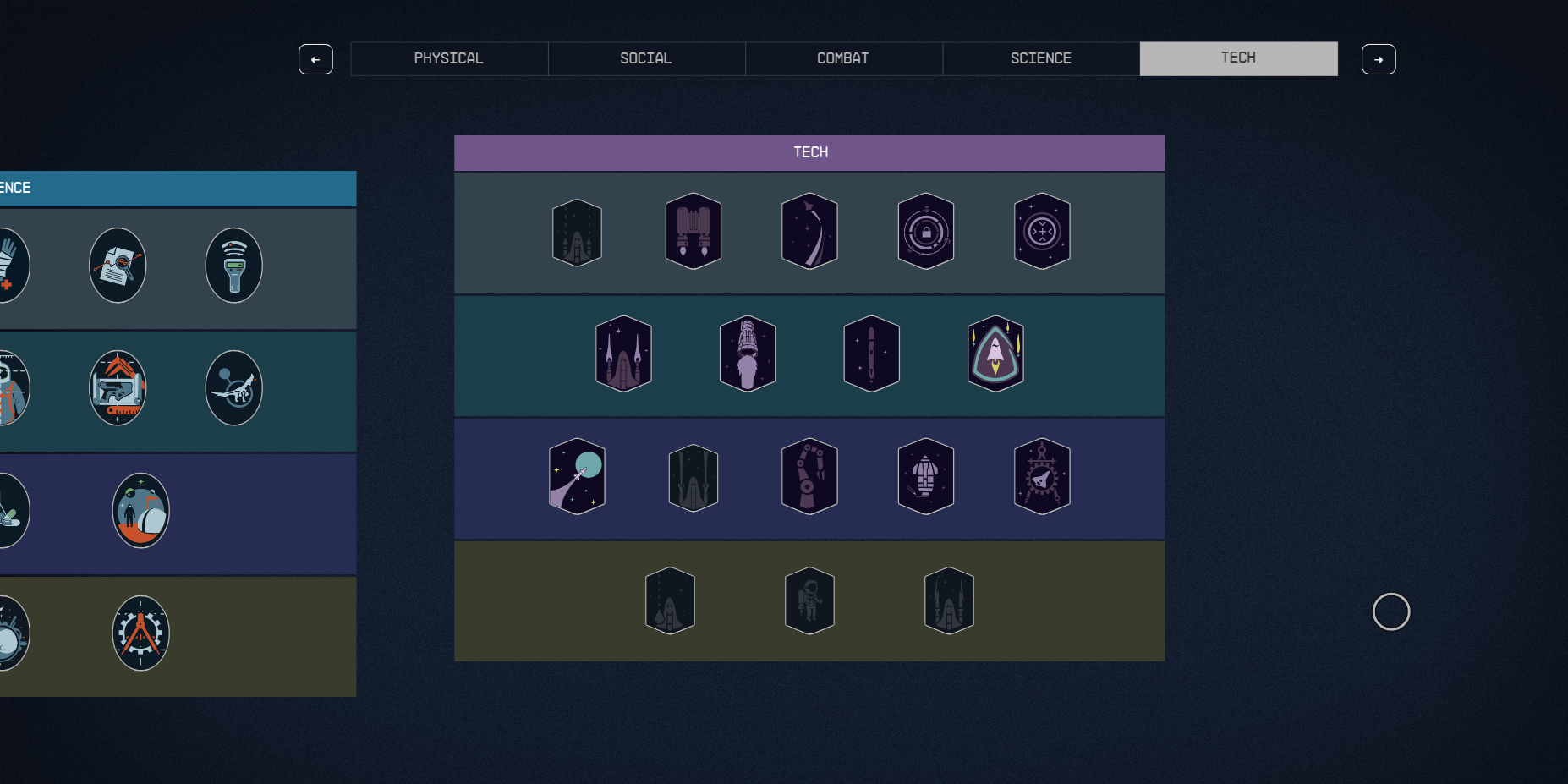 The Tech Tree in the Skill Menu in Starfield