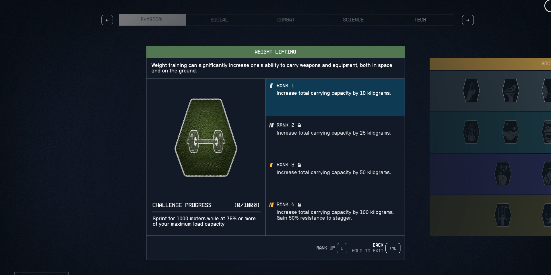 Weight Lifting Perk description and its ranks in Starfield