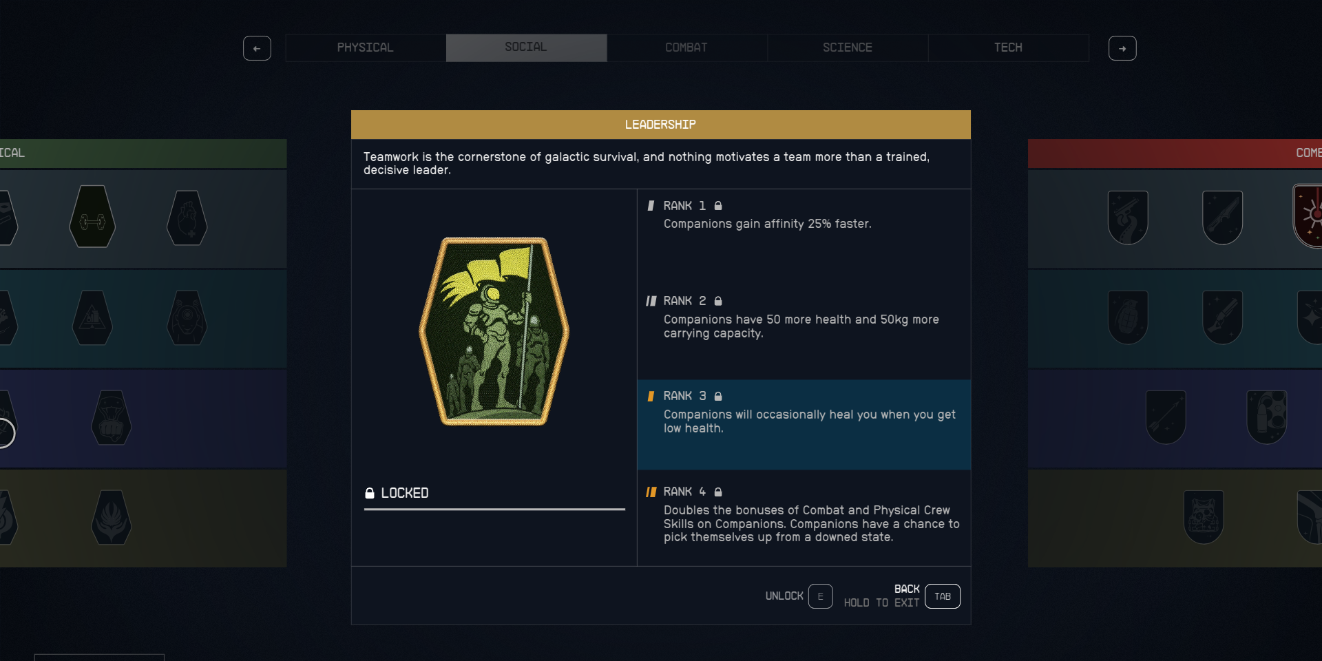 Leadership Perk description and its ranks in Starfield