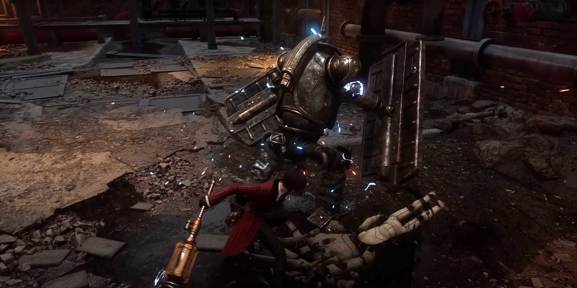 Pinocchio moving around a boss to backstab them in Lies of P