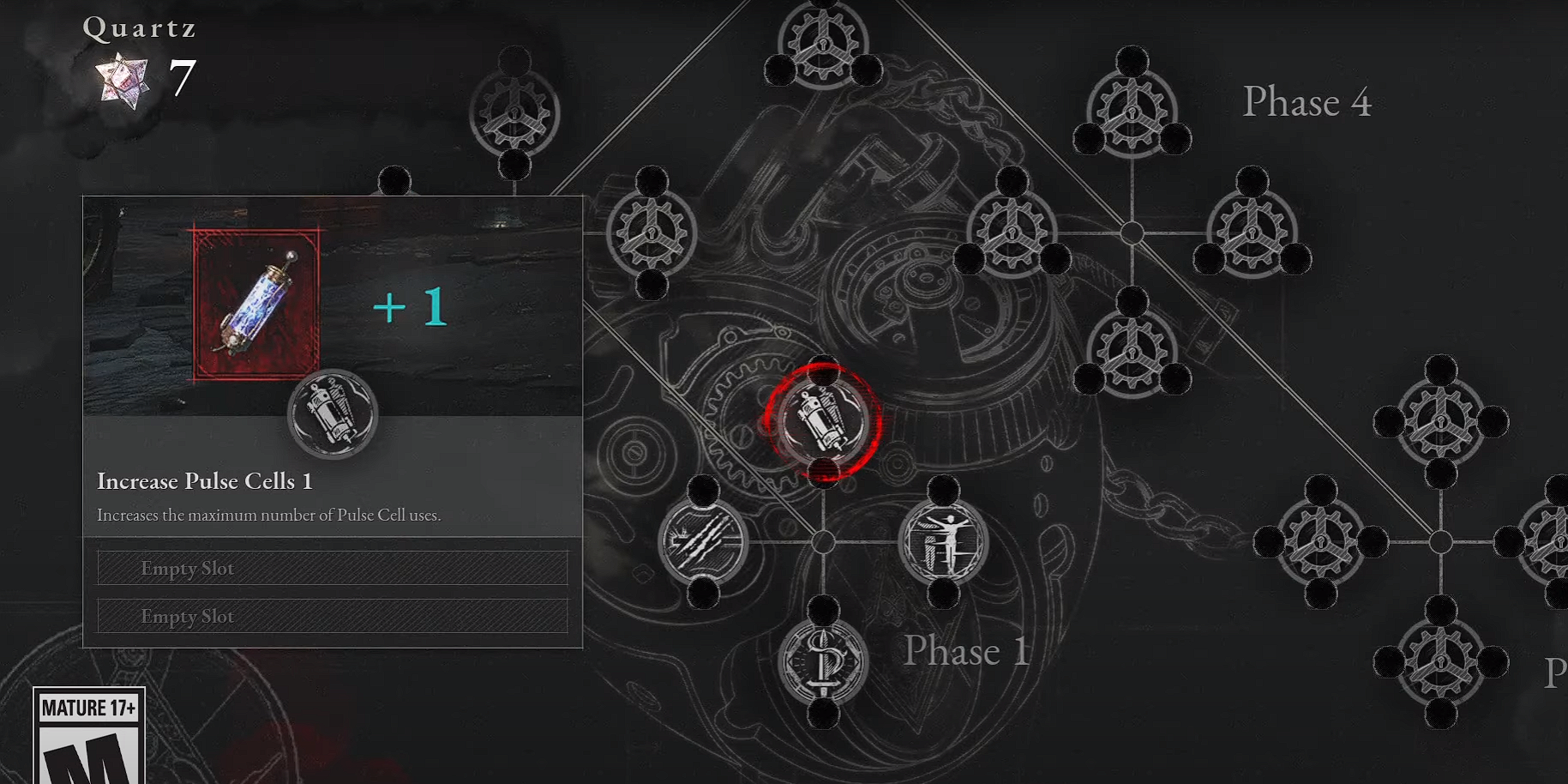 The P-organ menu with the Pulse Cells option highlighted in Lies of P
