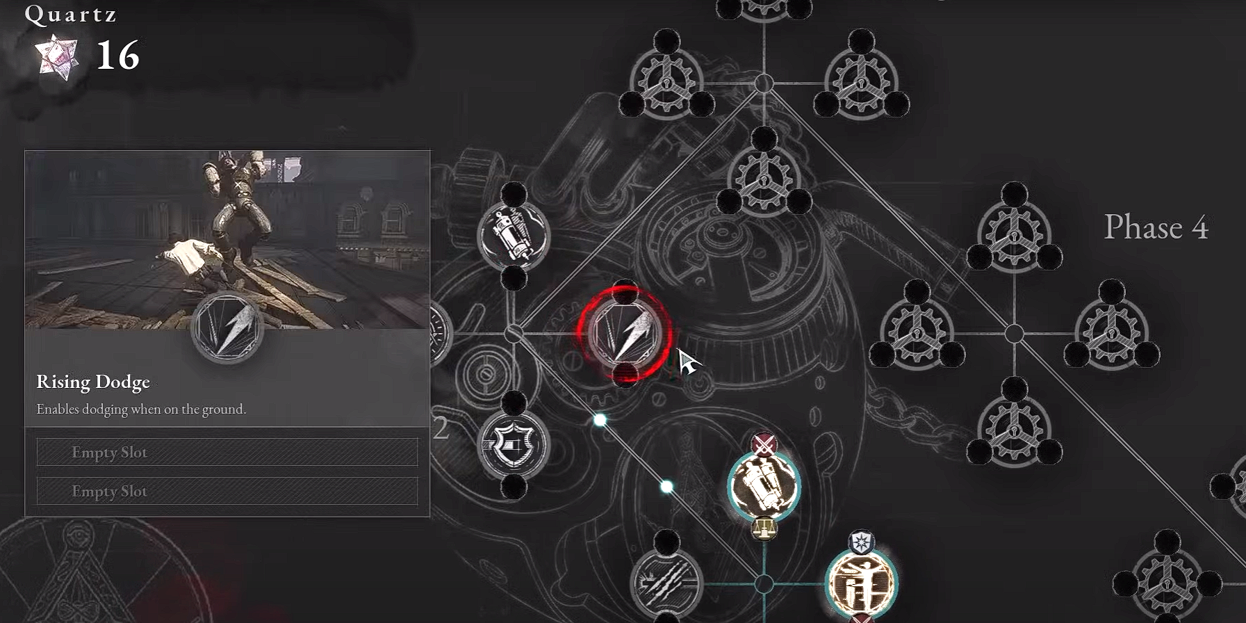 The Rising Dodge Upgrade in the P-Organ menu in Lies of P
