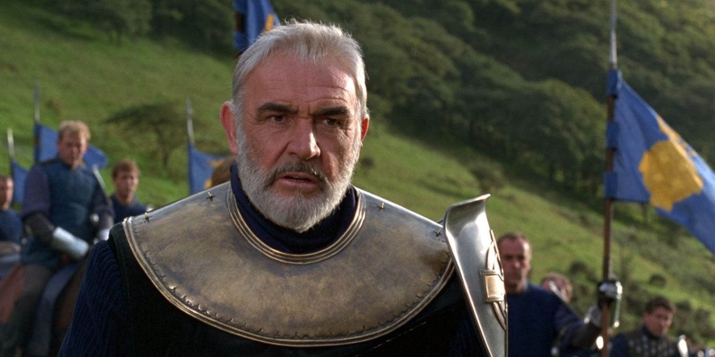 Sean Connery como Rei Arthur liderando soldados em Primeiro Cavaleiro