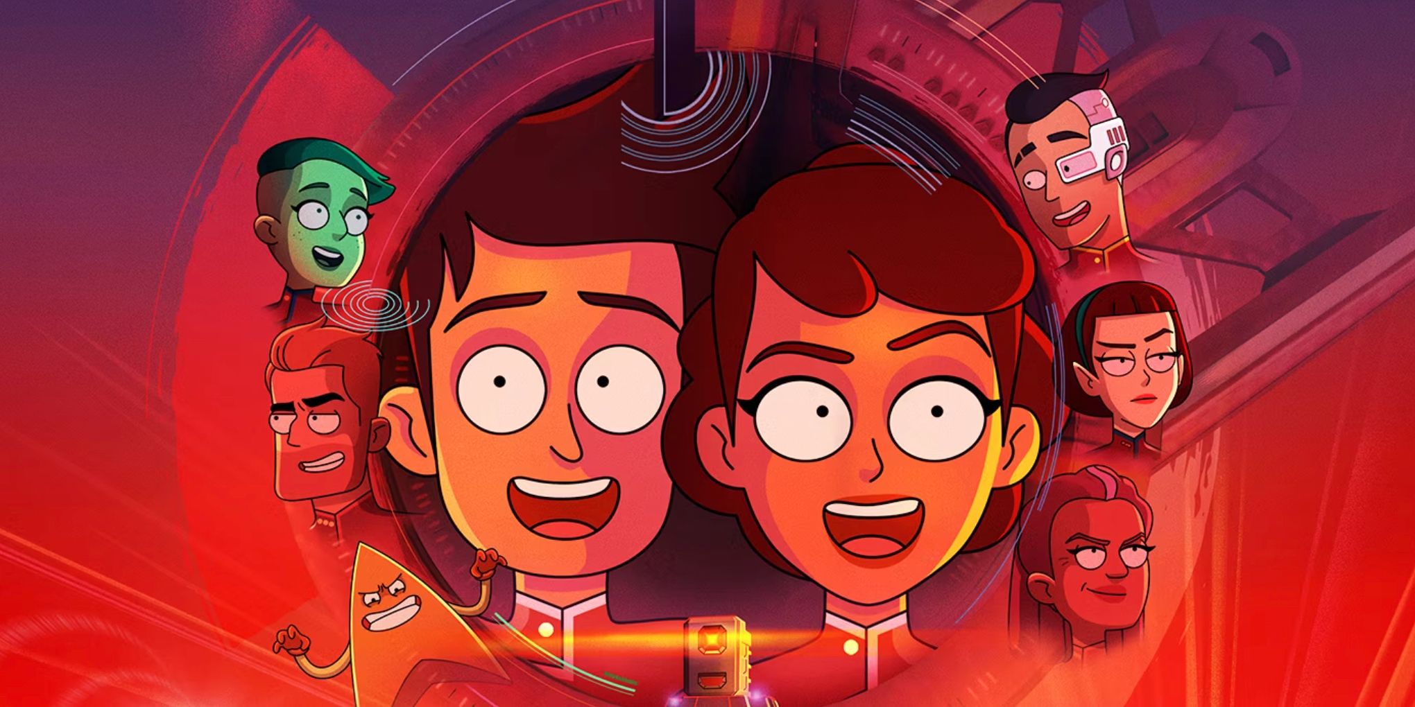 Several animated characters from Star Trek Lower Decks are centered in the cropped season 4 poster