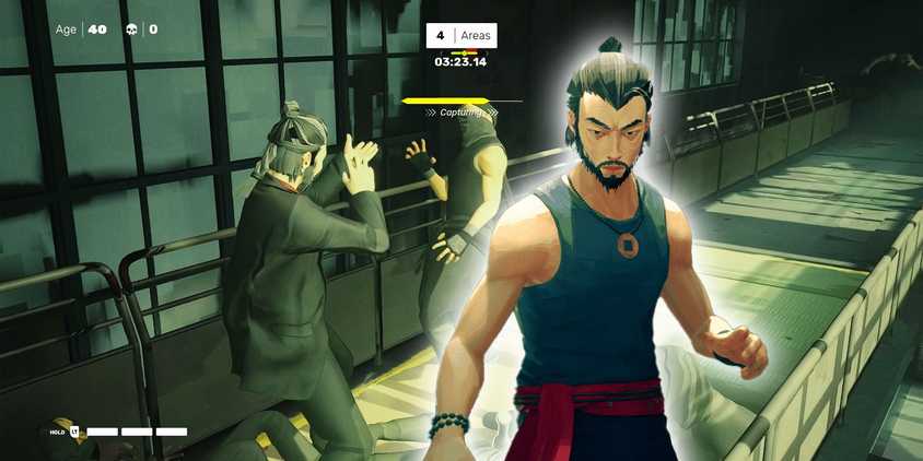 Sifu standing in front of a scene of sifu fighting an enemy.