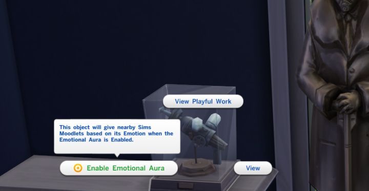 Sims 4 Emotional Aura menu option for a Playful Work.
