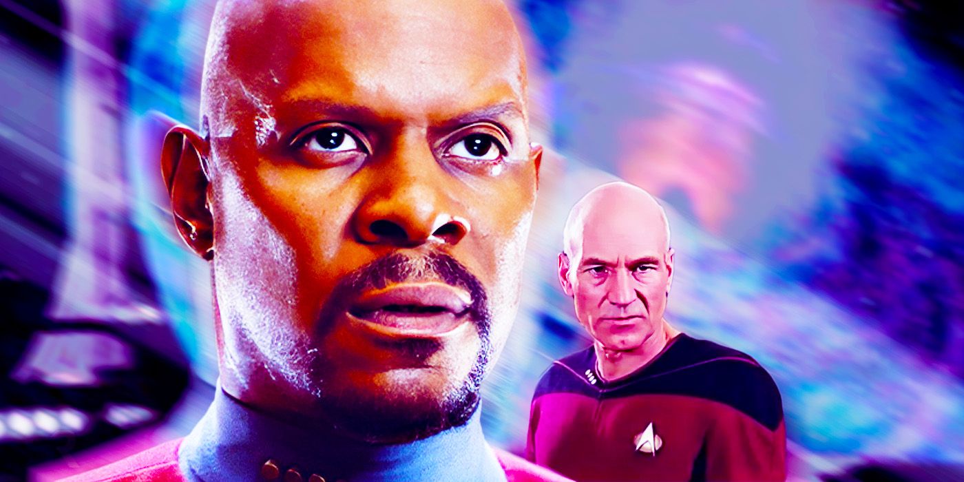 Avery Brooks as Captain Sisko and Patrick Stewart as Jean-Luc Picard