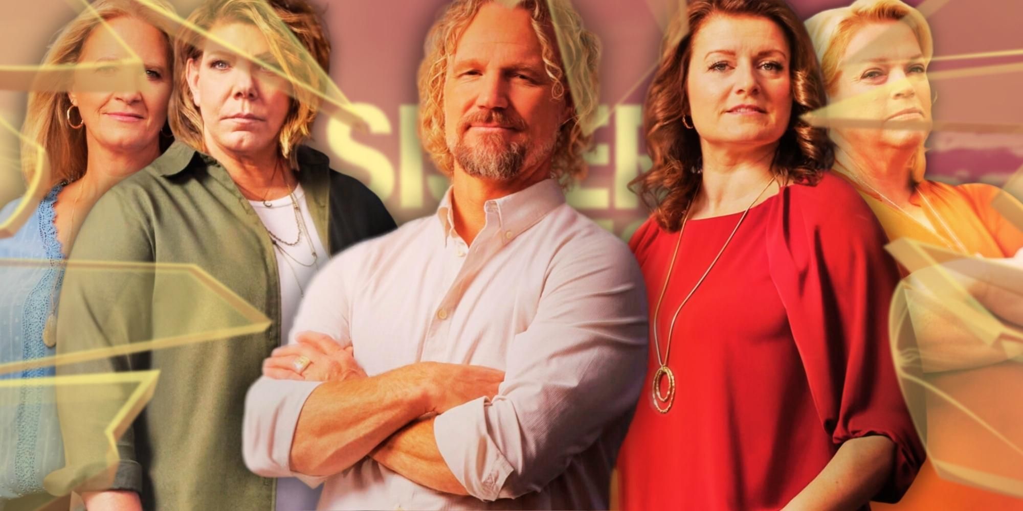 Sister Wives' Kody, Meri, Christine and Janelle Brown, with broken glass in front of them