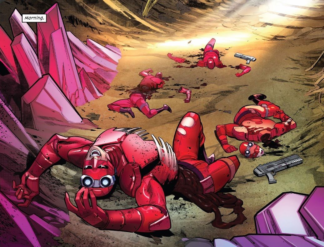 Orchis soldiers lie dismembered across the Krakoan beachfront.