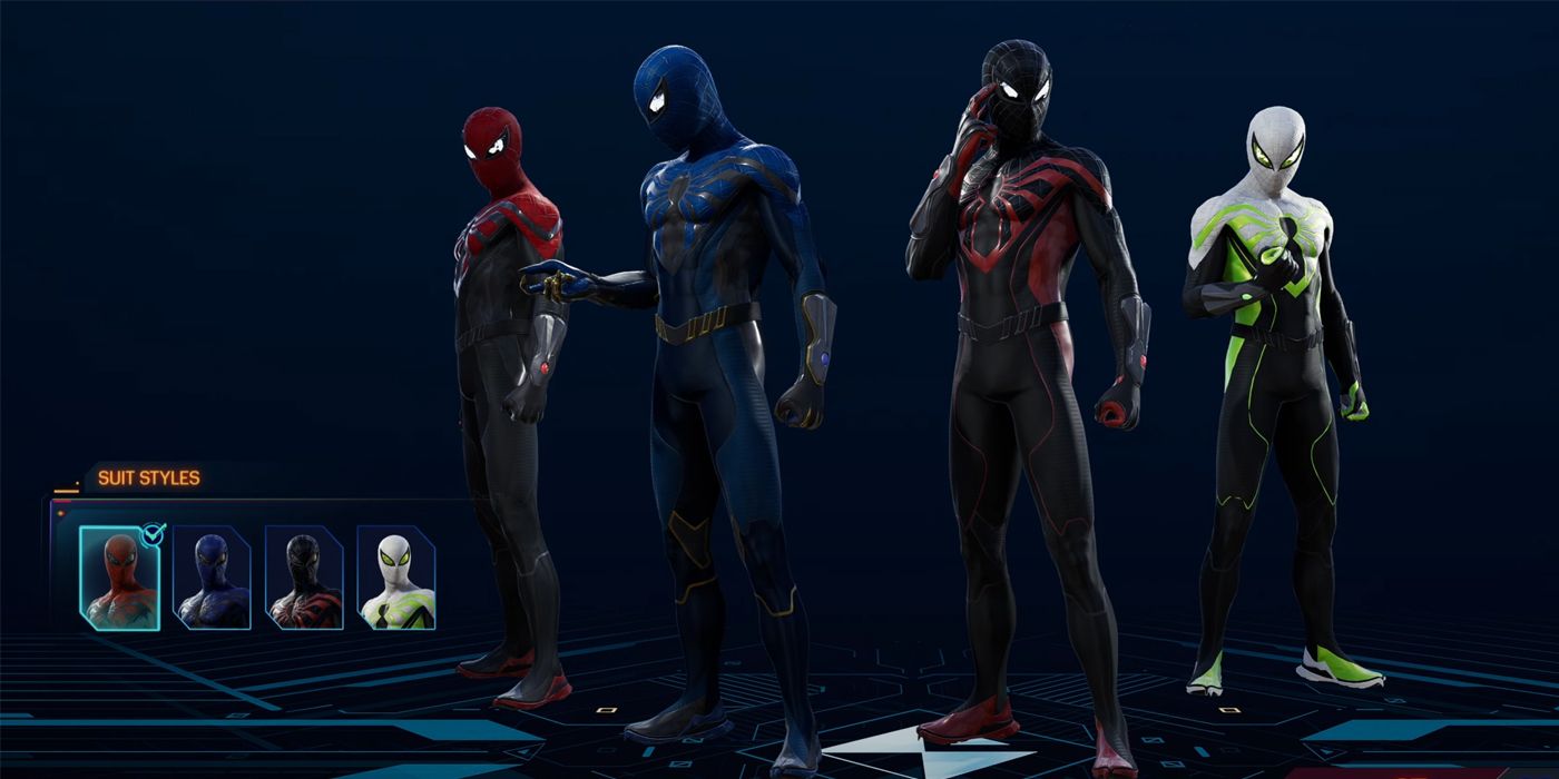 Peter&rsquo;s various Superior Spider-Man suits in Spider-Man 2