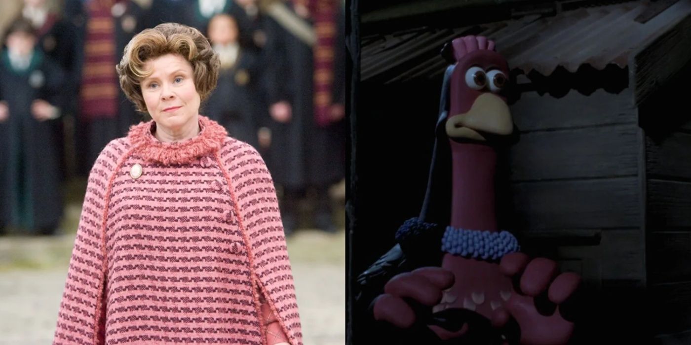 Split image of Imelda Staunton in Harry Potter and Bunty in Chicken Run