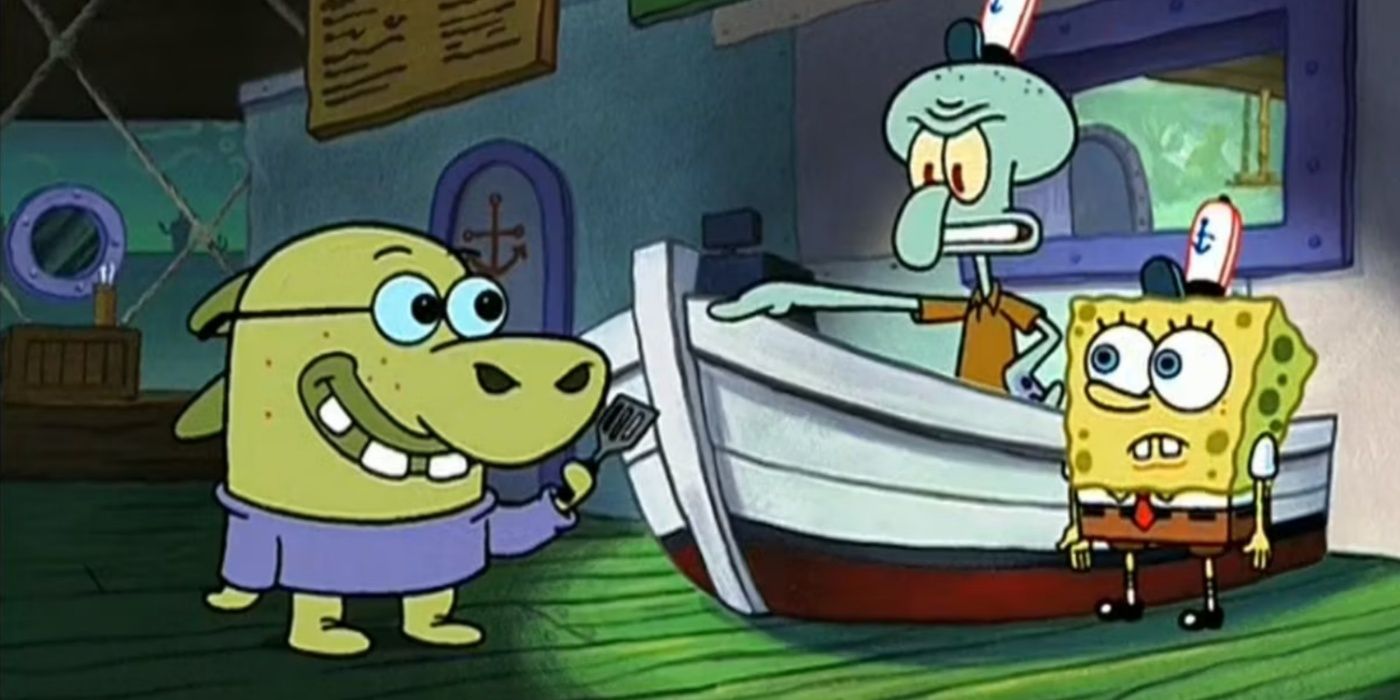 SpongeBob, Squidward, and an unnamed character in the episode The Graveyard Shift