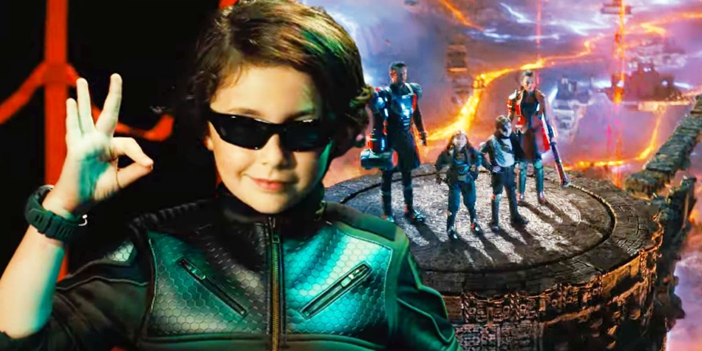 Custom image of Connor Esterson in Spy Kids: Armageddon juxtaposed with a family of spies in a fantasy video game world.