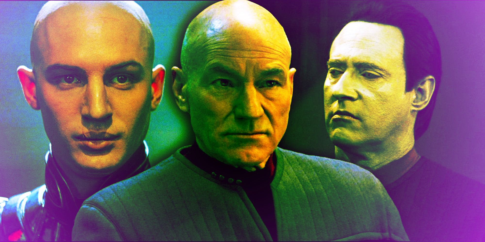 Tom Hardy as Shinzon, Patrick Stewart as Picard and Brent Spiner as Data