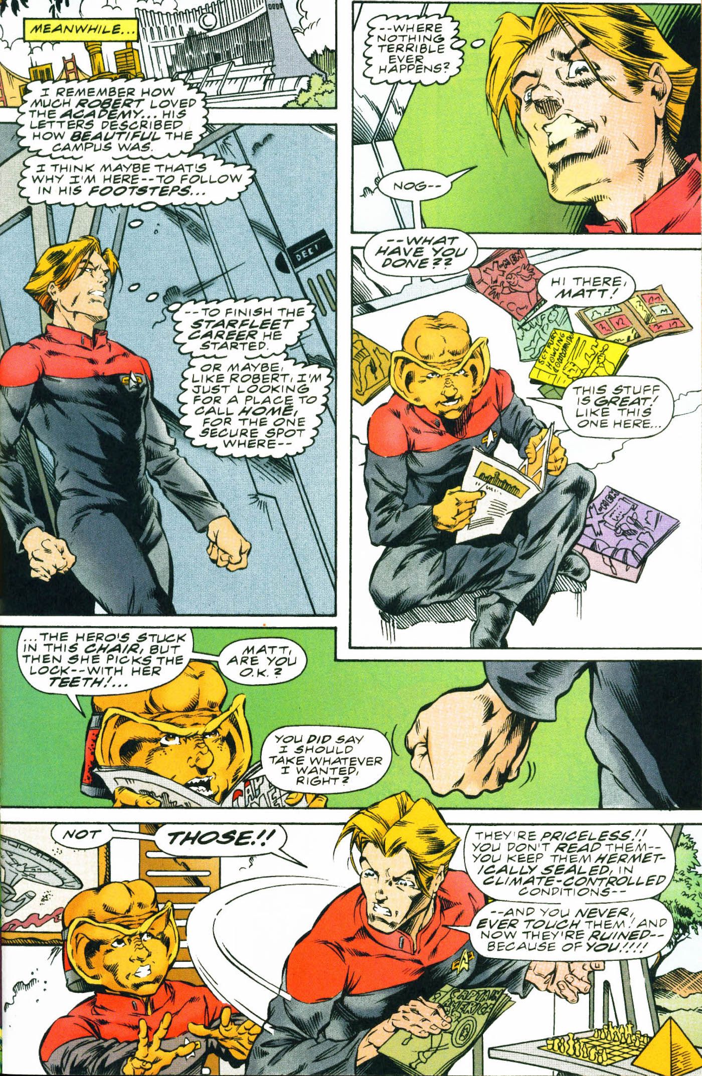 Cadet Decker confronts Nog over breaking into his comic book collection.