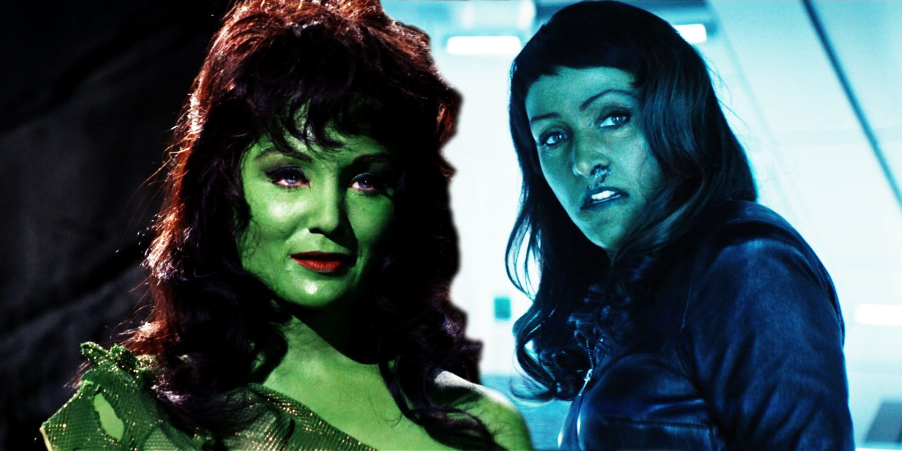 An Orion slave girl from Star Trek: TOS and the Orion pirate leader from Discovery