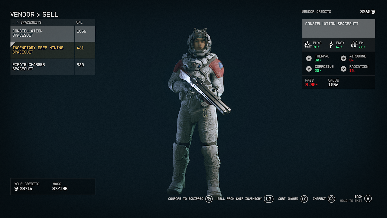 The Constellation Spacesuit item page in Starfield.