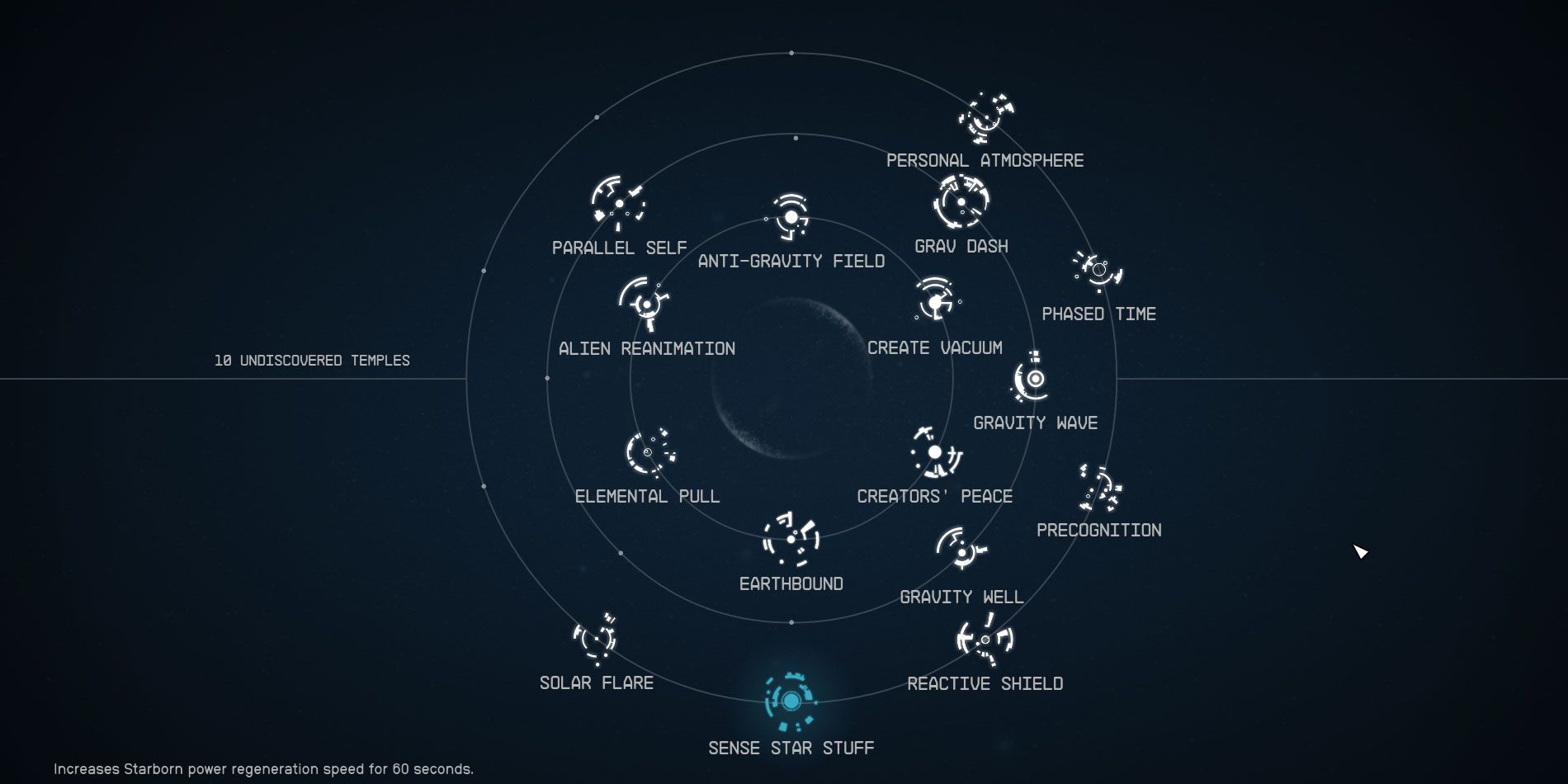 Powers screen in Starfield the game.