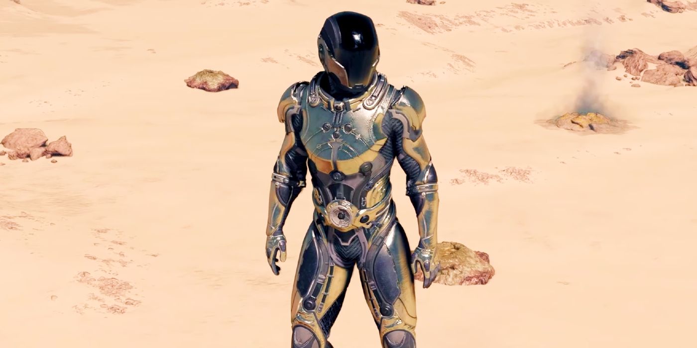 A Starfield character wearing the Starborn Spacesuit Tenebris, as seen in a video from ZelexFPS on YouTube.
