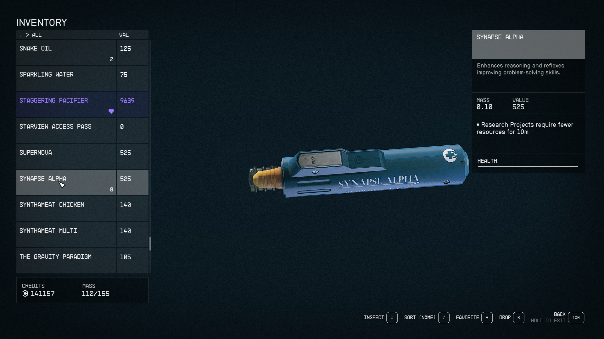 The Synapse Alpha item page in Starfield.