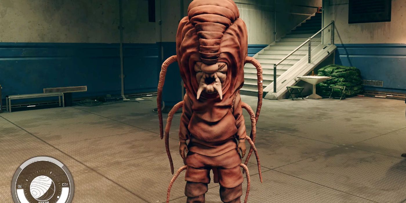 A Starfield character wearing the Tardigrade Monster Costume.