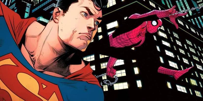 superman flies by spider-man