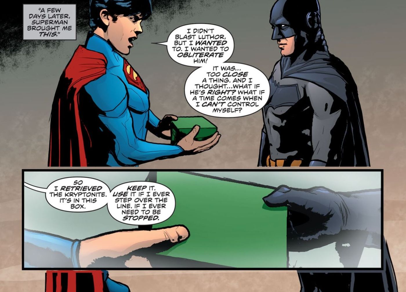 Superman Gives Batman Kryptonite DC