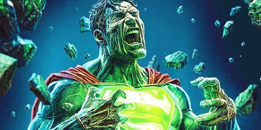 Comic book art: Superman in pain from Kryptonite.