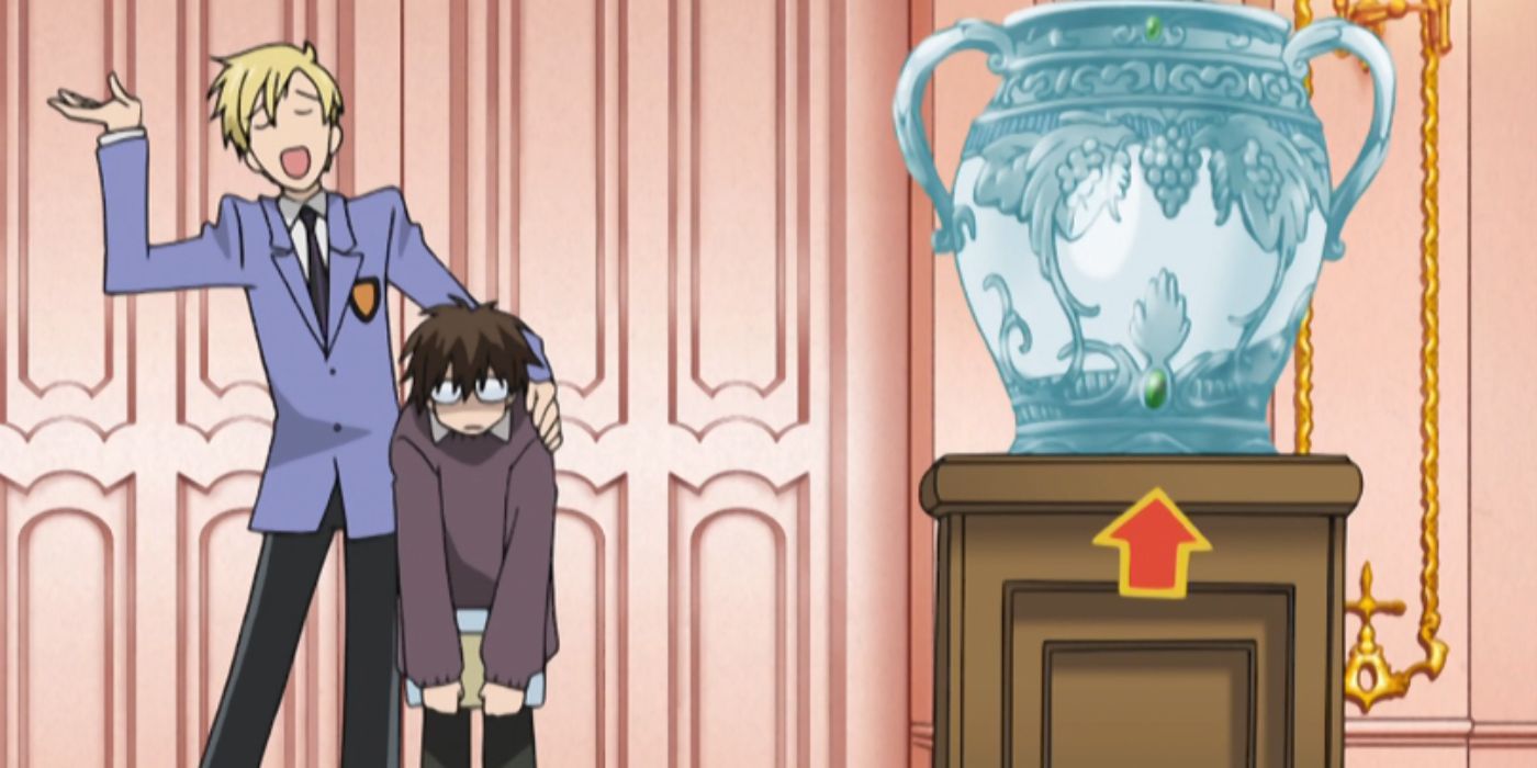 Tamaki-standing-with-Haruhi-from-Ouran-High-School-Host-Club-with-an-expensive-vase-in-the-forefront