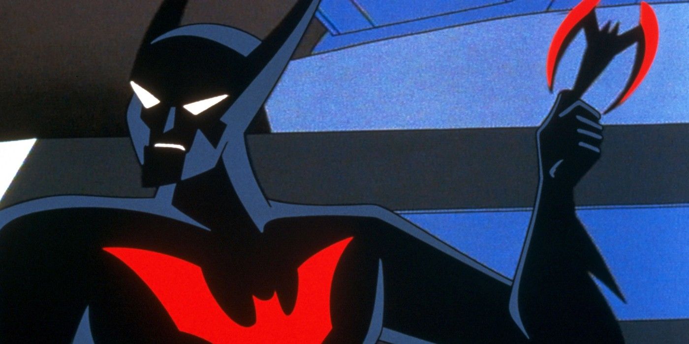 Terry McGinnis holds a batarang in Batman Beyond