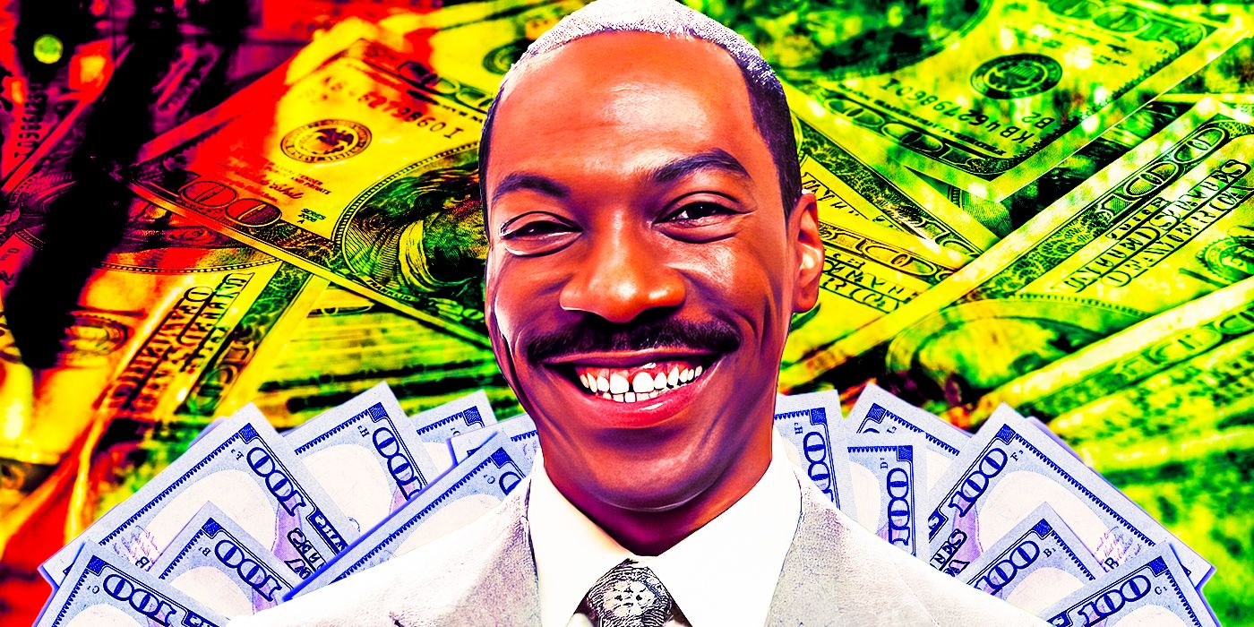 Eddie Murphy in The Haunted Mansion with money background