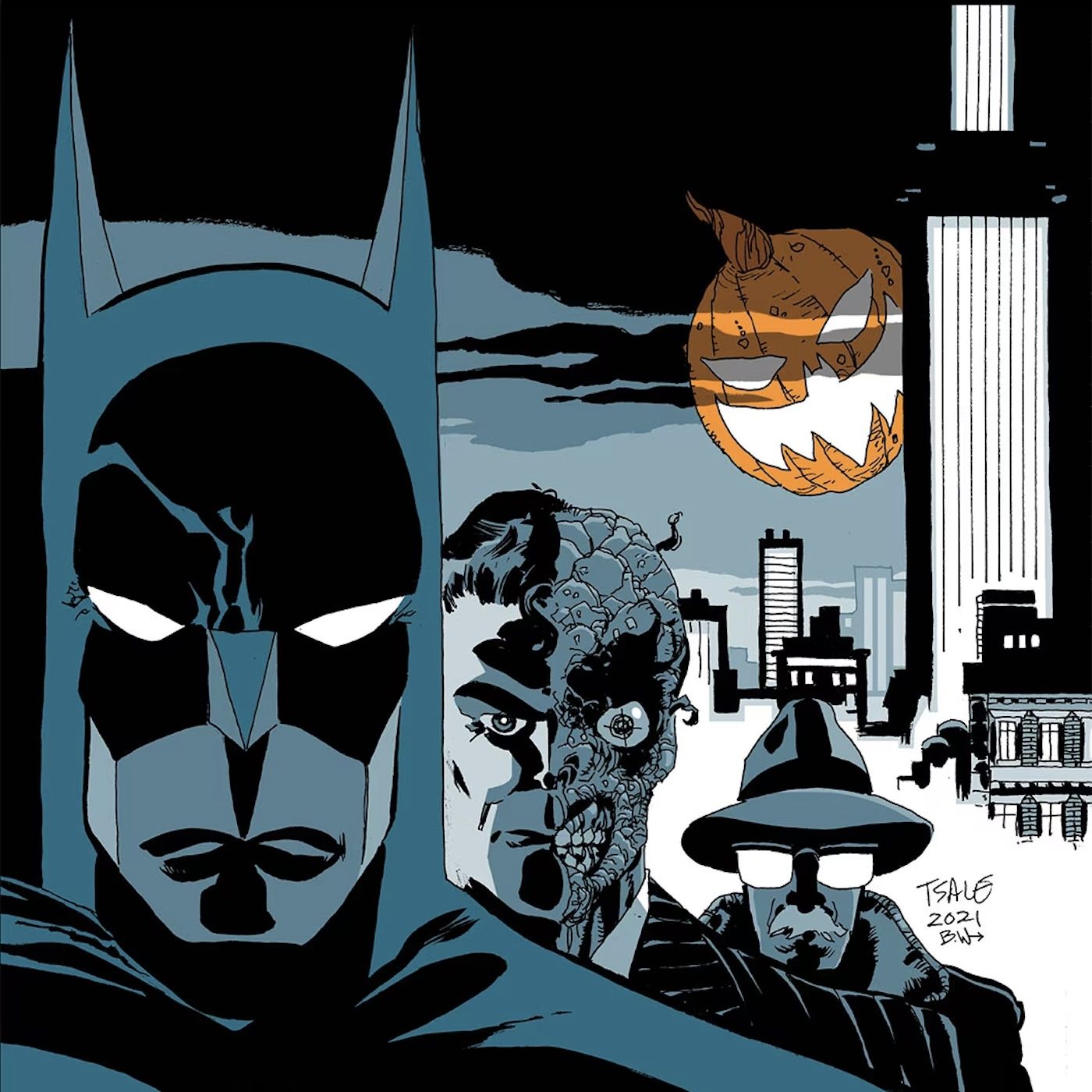 Comic art: Batman, Two Face and Jim Gordon from “The Long Halloween” by Tim Sale.