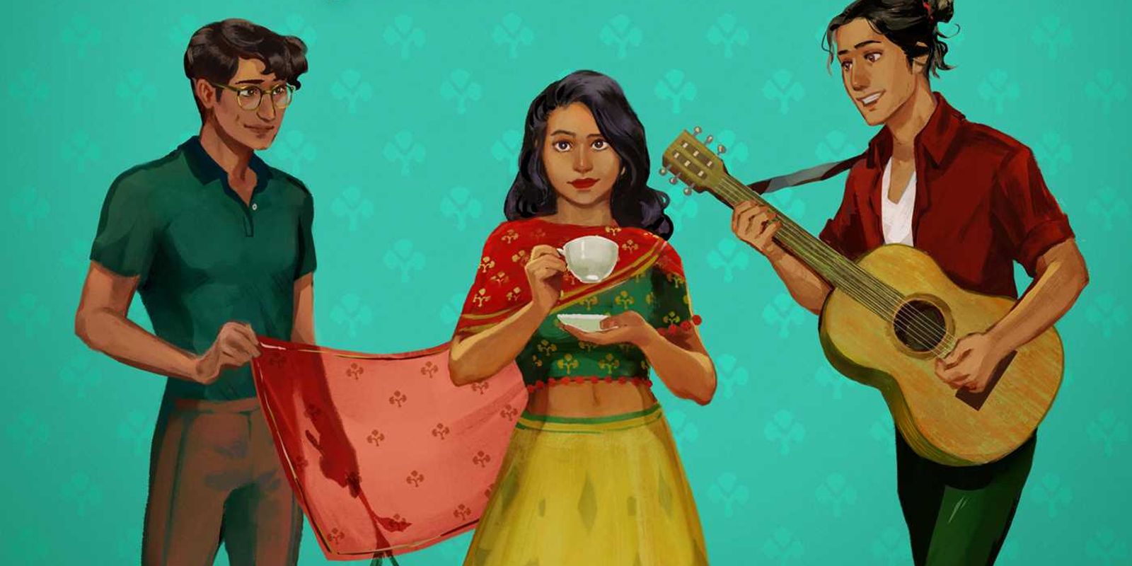 The Love Match’s cover shows Zahra standing in the middle of Harun and Nayim.